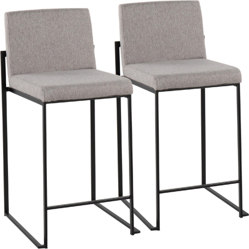 Fuji High Back 26" Counter Stool in Grey Fabric & Black Steel (Set of 2)